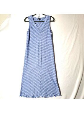 For Cynthia Sleeveless Midi Dress Womens Sz M Linen Blend Blue Summer Fashion